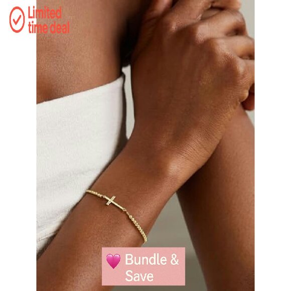 Sterling Silver Gold Plated Cross Bracelet Adjustable Christian Jewelry Gift - Picture 4 of 8